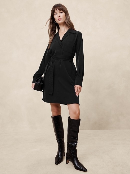 Banana Republic Dresses & Skirts - Banana Republic Black Long-Sleeve Shirt Dress with Waist Tie